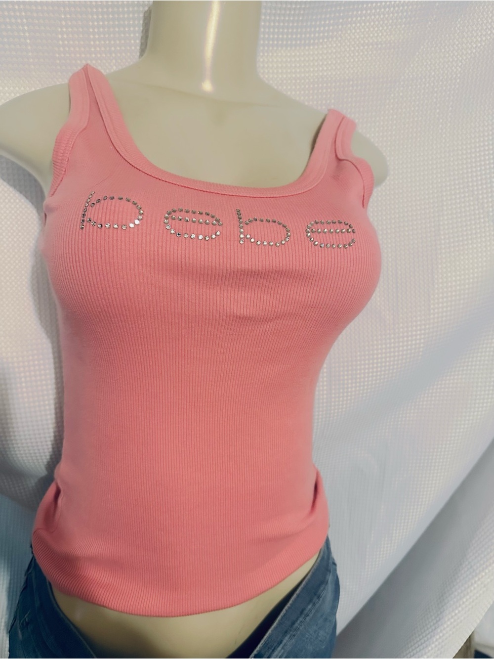 bebe Pink Ribbed Tank with Rhinestone Logo